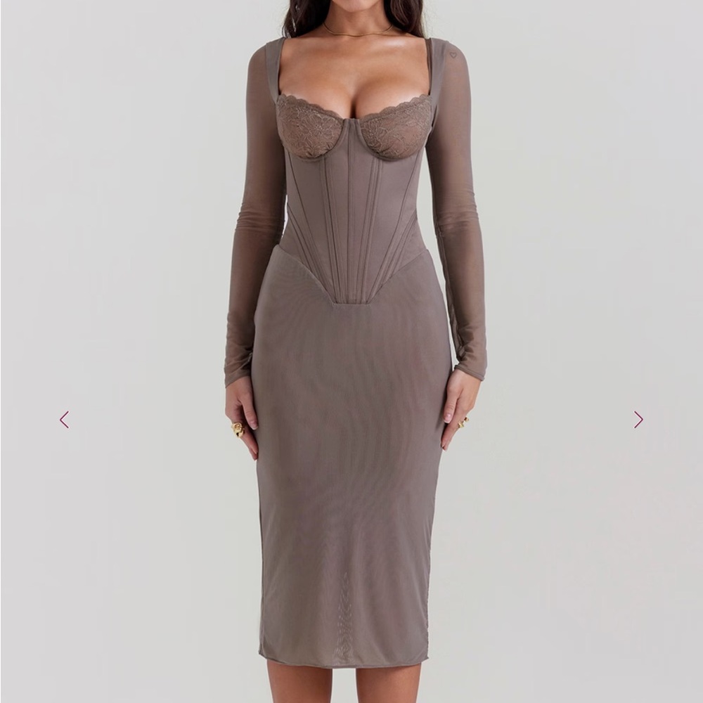House of CB Long Sleeve Taupe Dress